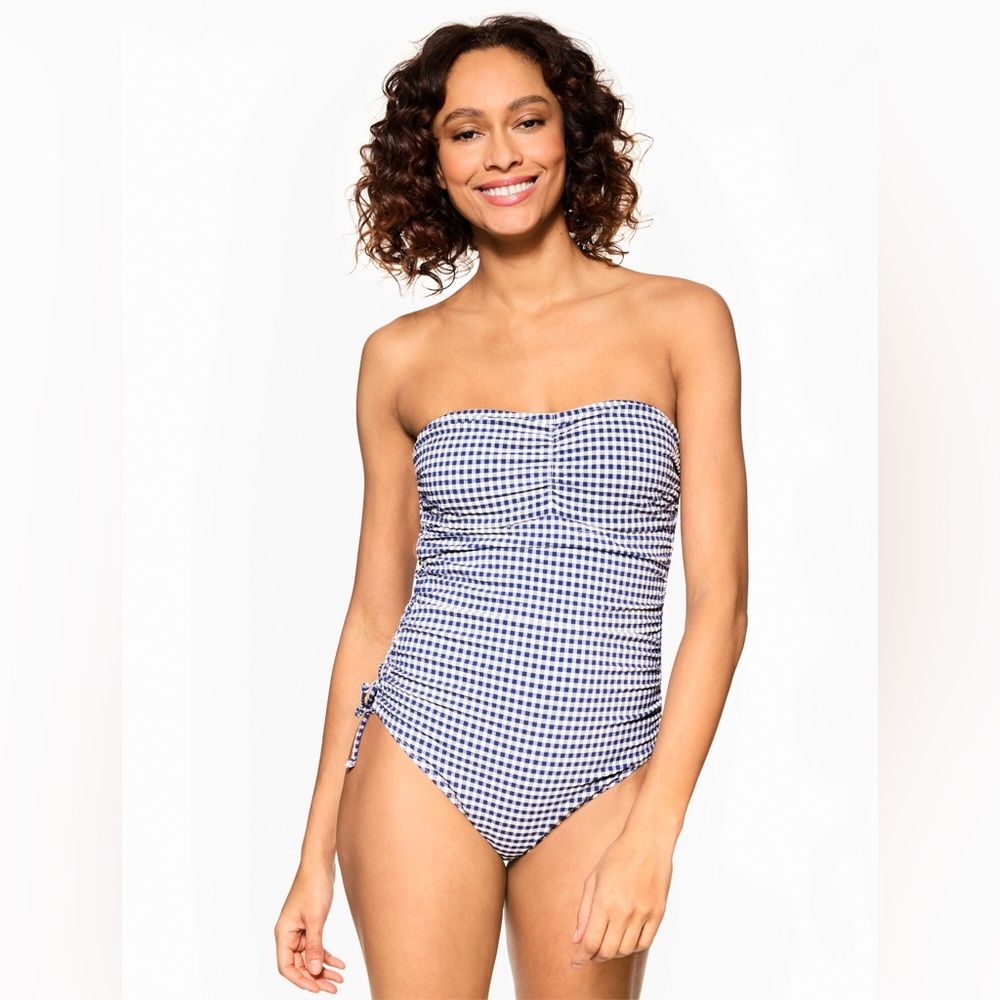 SunOceanSand X Talbots Gingham Strapless One-Piece Swimsuit
